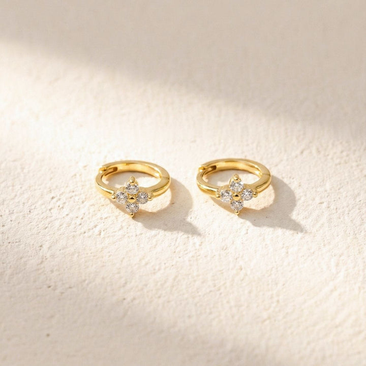 Veya Gold Floral Sparkle Huggie Earrings