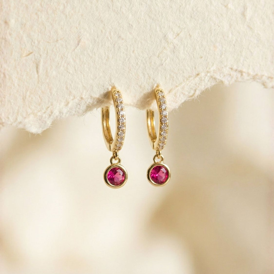 Violet Pink Hoop Drop Earrings