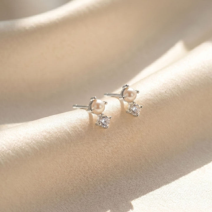 Vivienne Pearl Sparkle Stud Earrings Silver