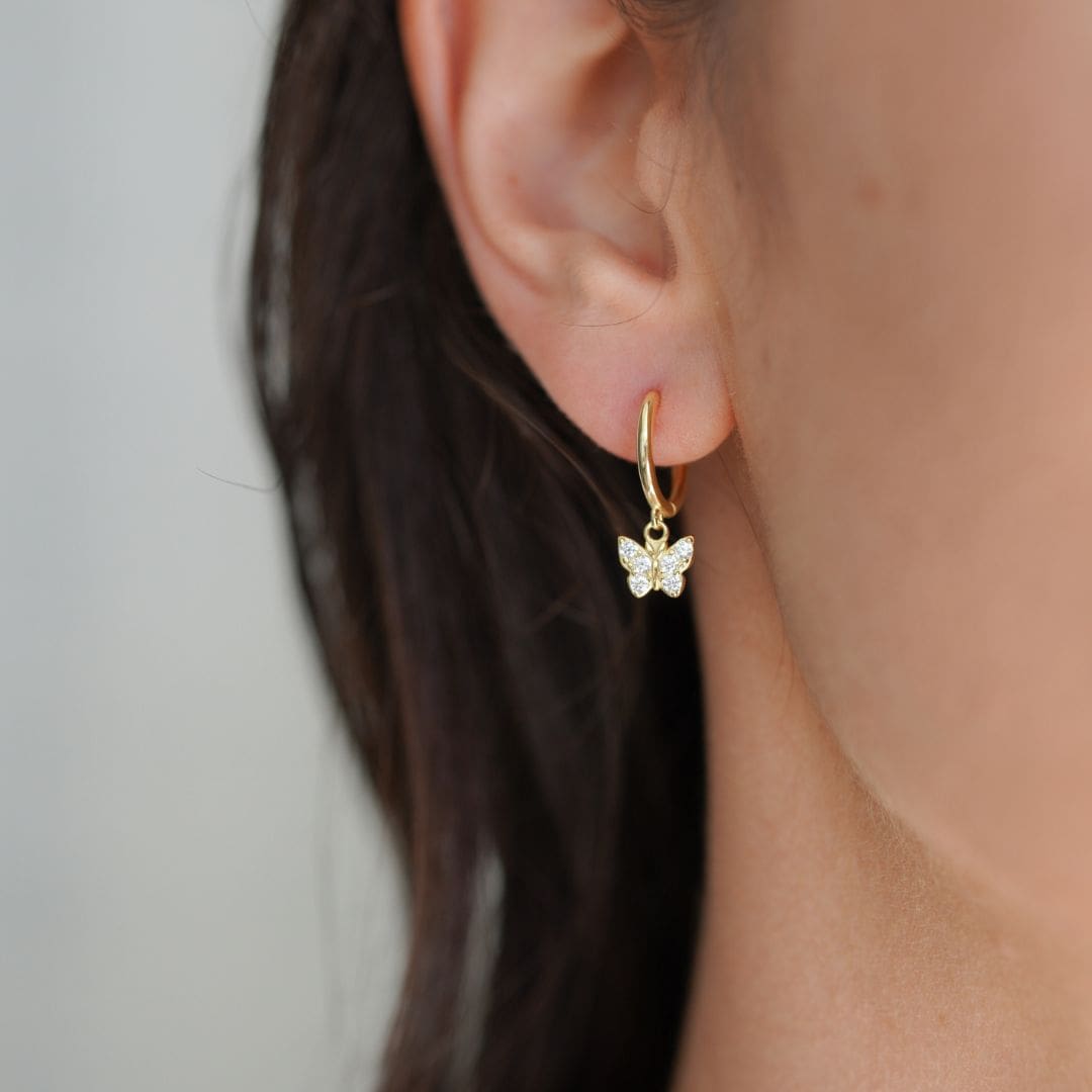 Yara Gold Butterfly Drop Earrings-Sterling Silver Earrings-LYANG & CO.