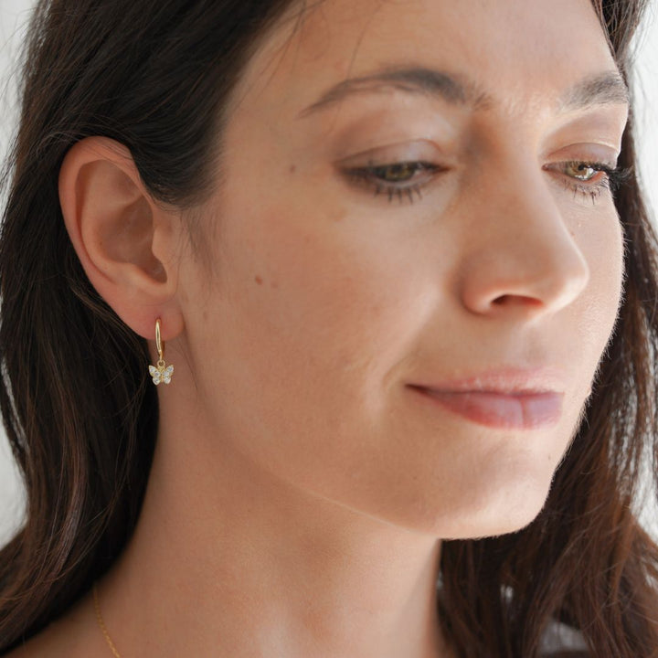 Yara Gold Butterfly Drop Earrings-Sterling Silver Earrings-LYANG & CO.
