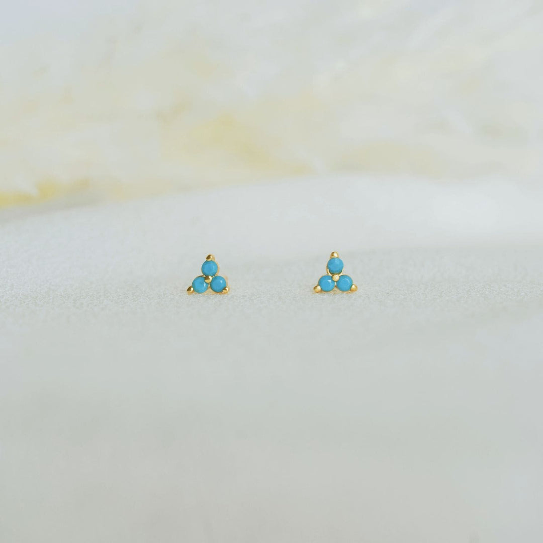 Zola Turquoise Trio CZ Gold Stud Earrings-Sterling Silver Earrings-LYANG & CO.
