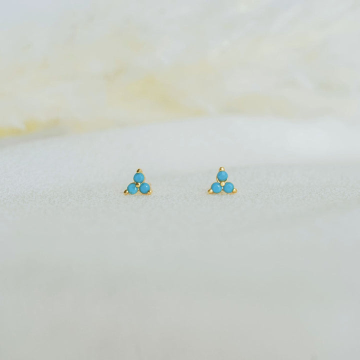 Zola Turquoise Trio CZ Gold Stud Earrings-Sterling Silver Earrings-LYANG & CO.