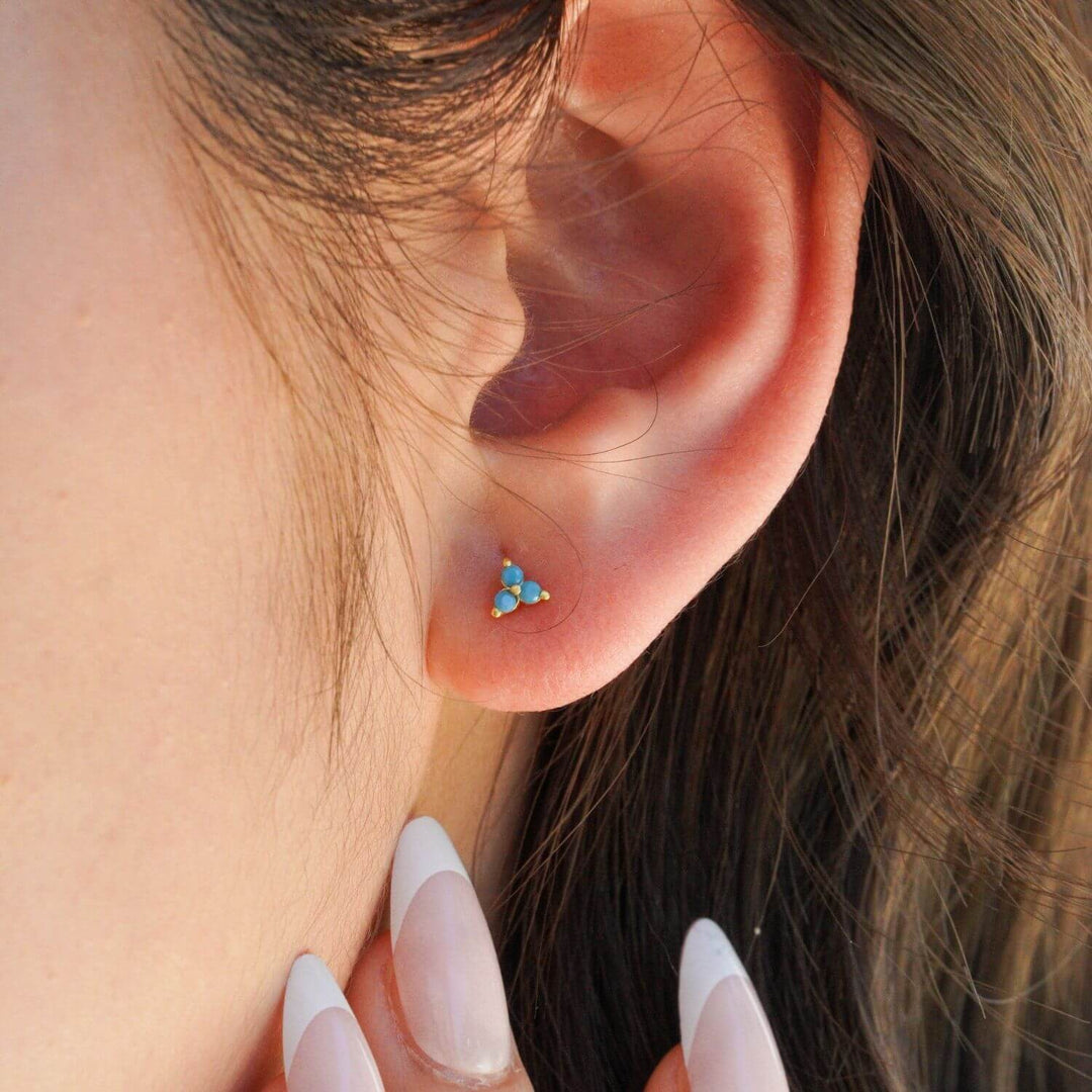 Zola Turquoise Trio CZ Gold Stud Earrings-Sterling Silver Earrings-LYANG & CO.