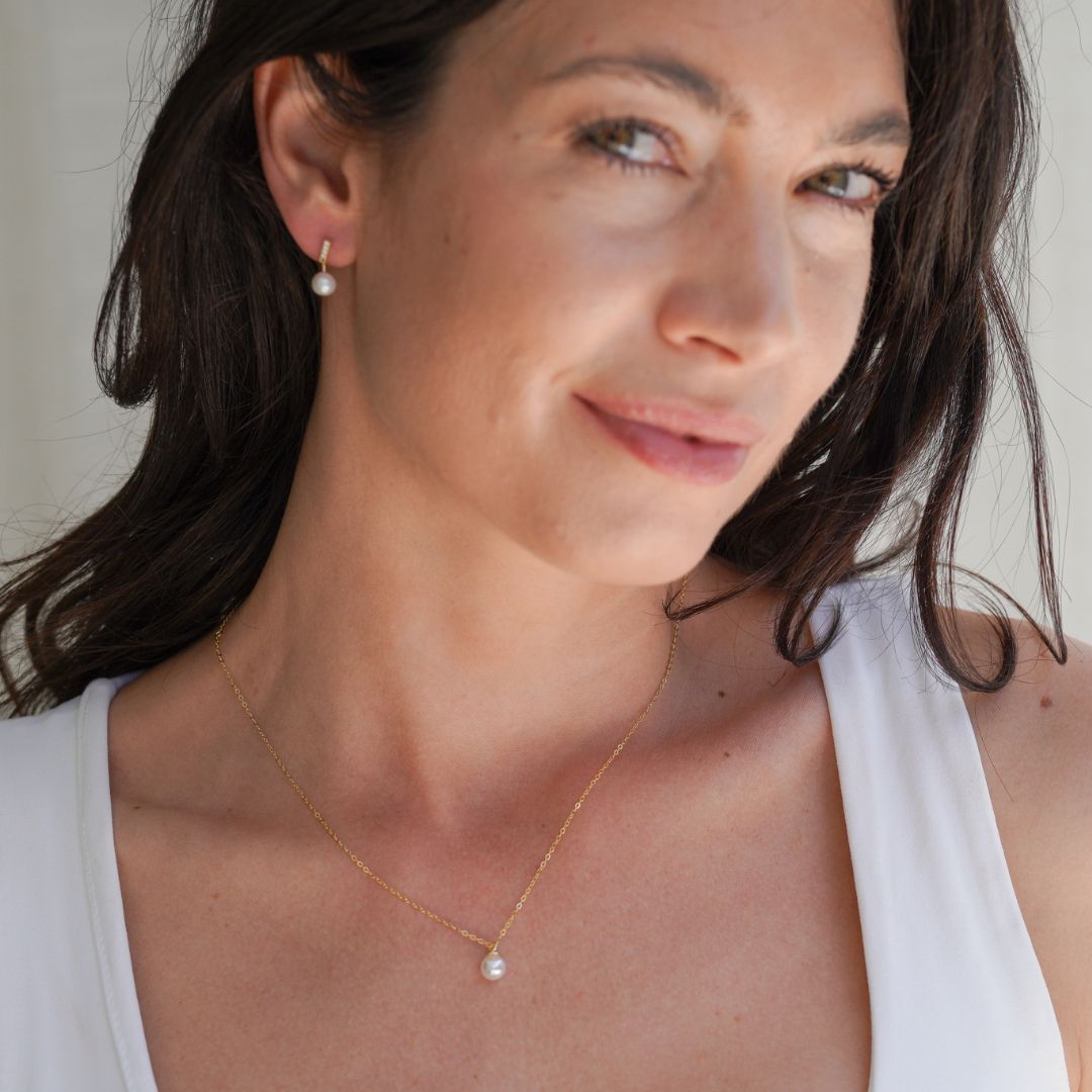 Milena Gold Pearl Pendant Necklace-Sterling Silver Necklaces-LYANG & CO.