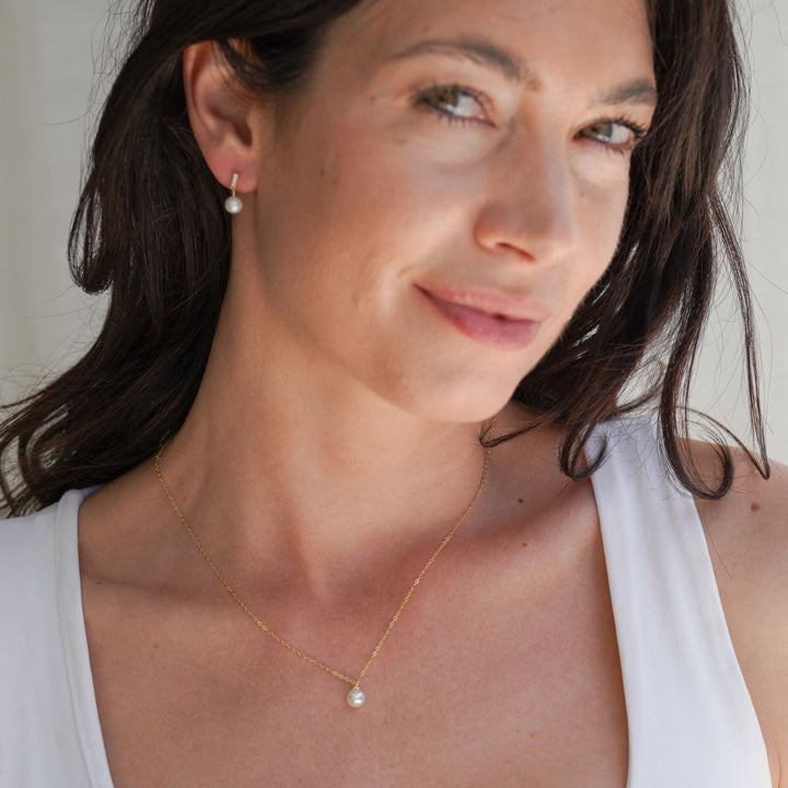 Milena Gold Pearl Pendant Necklace-Sterling Silver Necklaces-LYANG & CO.