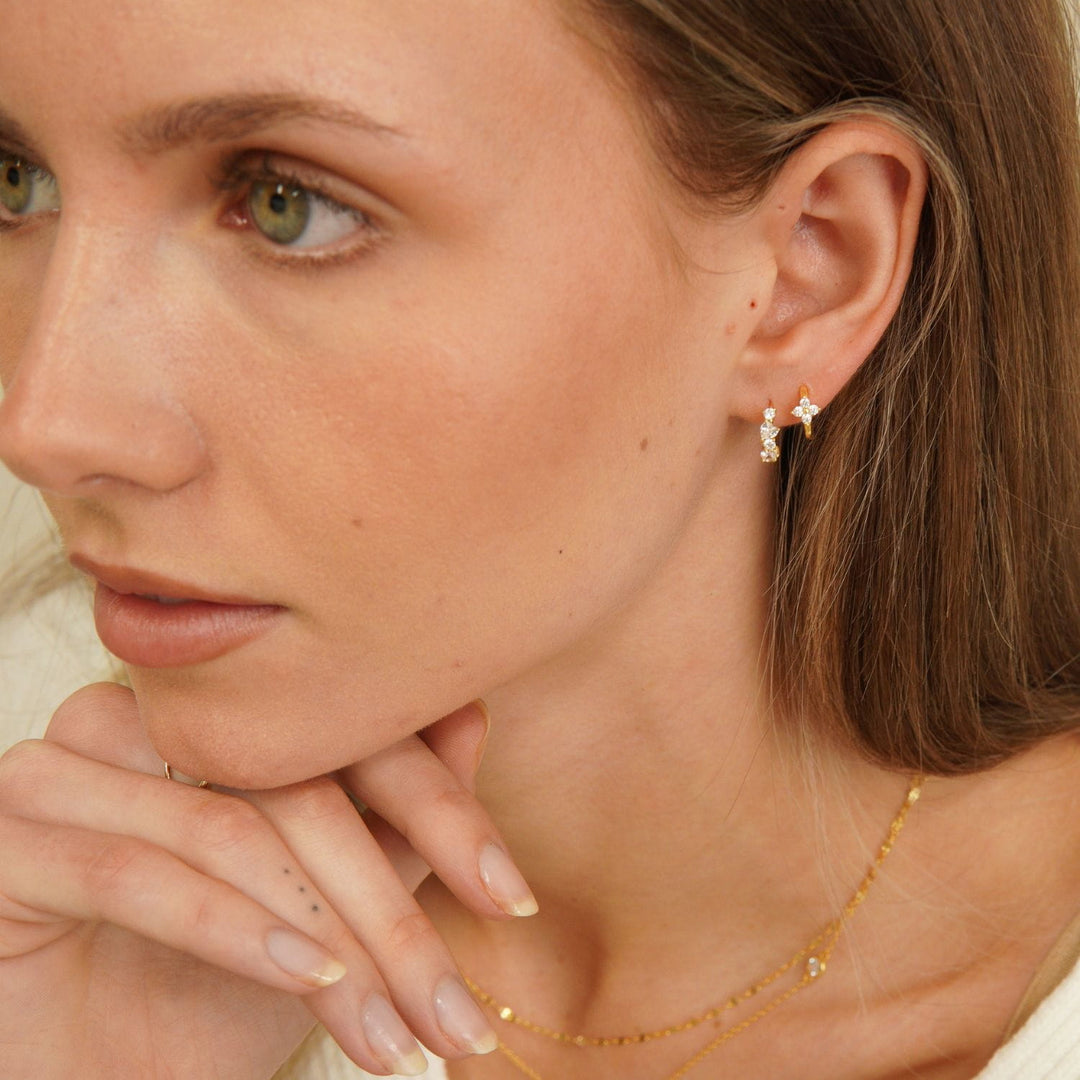 Veya Gold Floral Sparkle Huggie Earrings