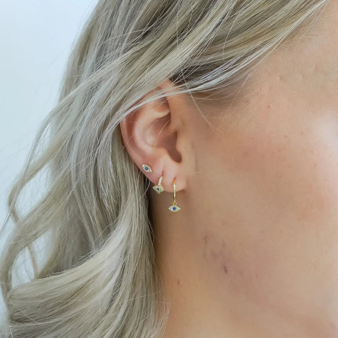 Iris Evil Eye Gold Stud Earrings-Sterling Silver Earrings-LYANG & CO.