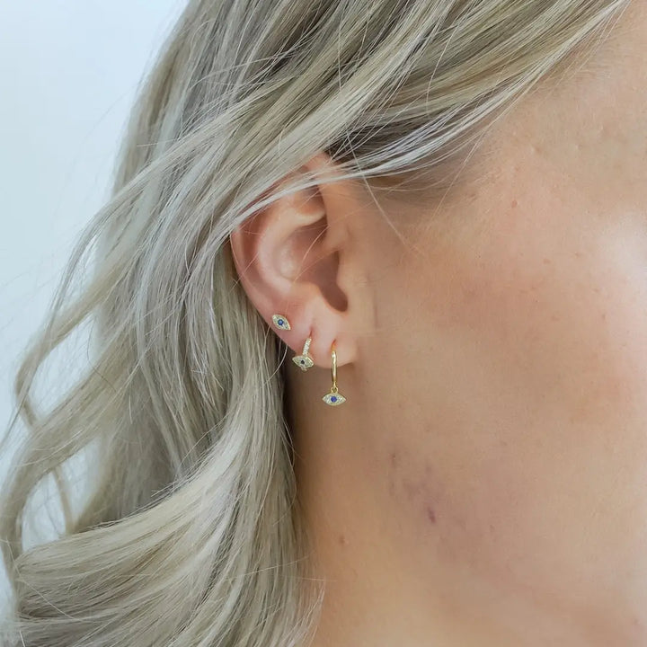 Iris Evil Eye Gold Stud Earrings-Sterling Silver Earrings-LYANG & CO.