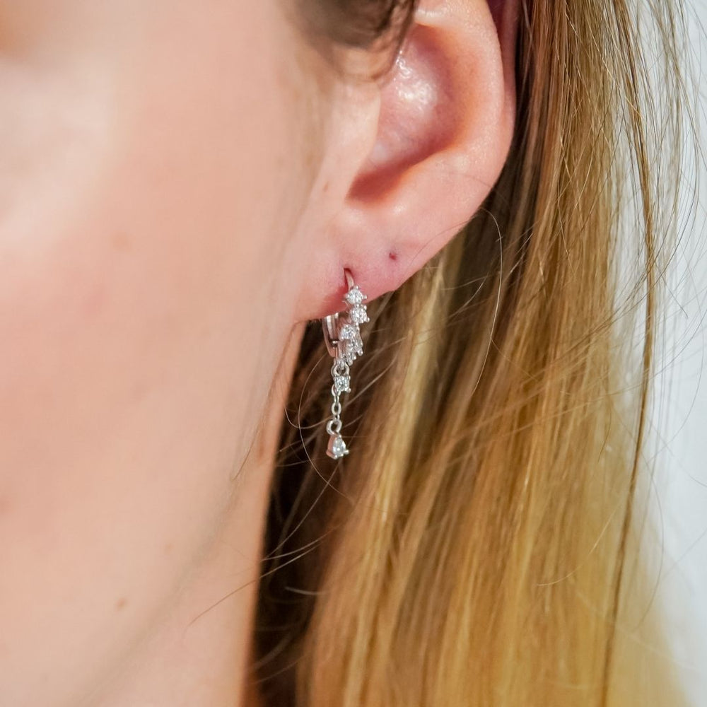 Silver Huggie Drop Earrings