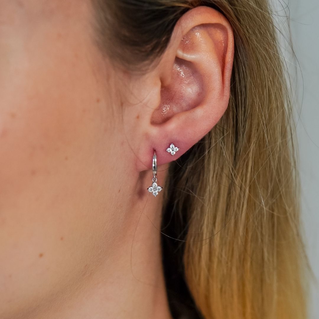 Flora Silver Clover Stud Earrings