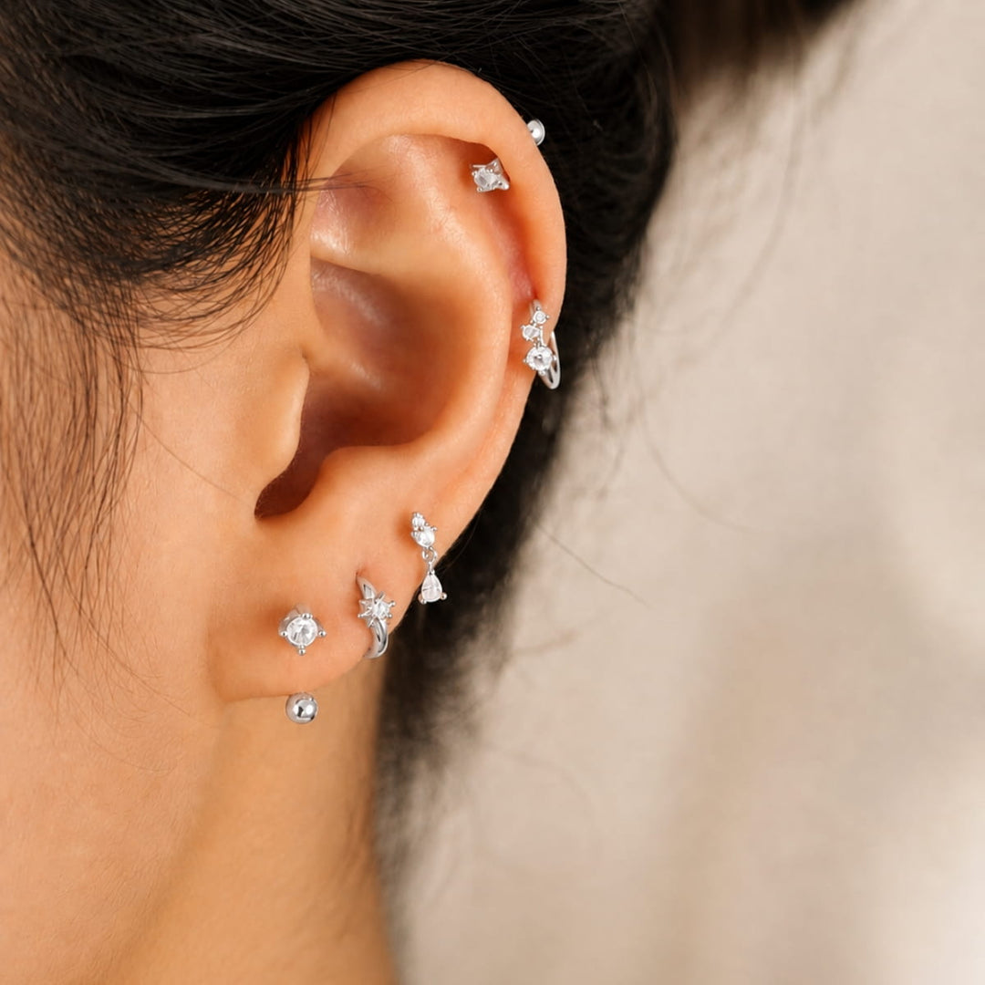 Jasmine Silver CZ Huggie Earrings 7MM