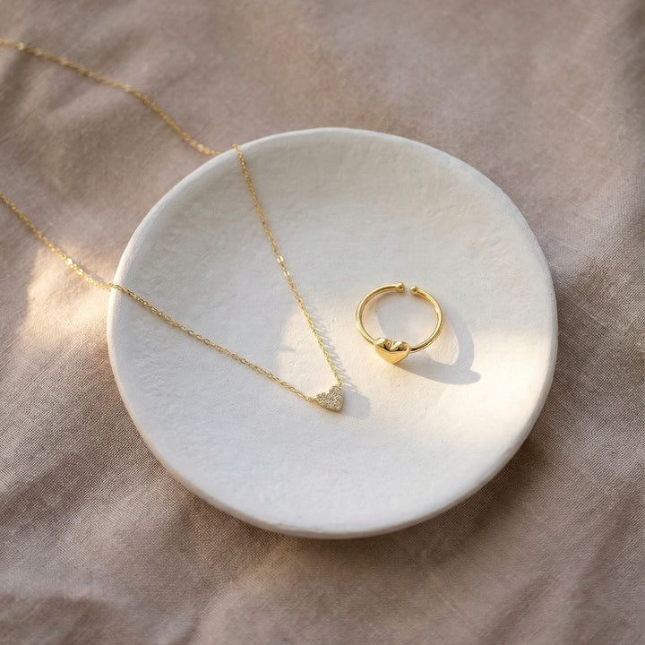 Heart Necklace & Ring Set Gold
