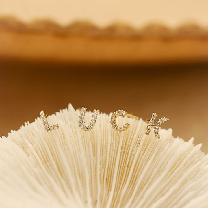 Pave Gold Initial Earrings