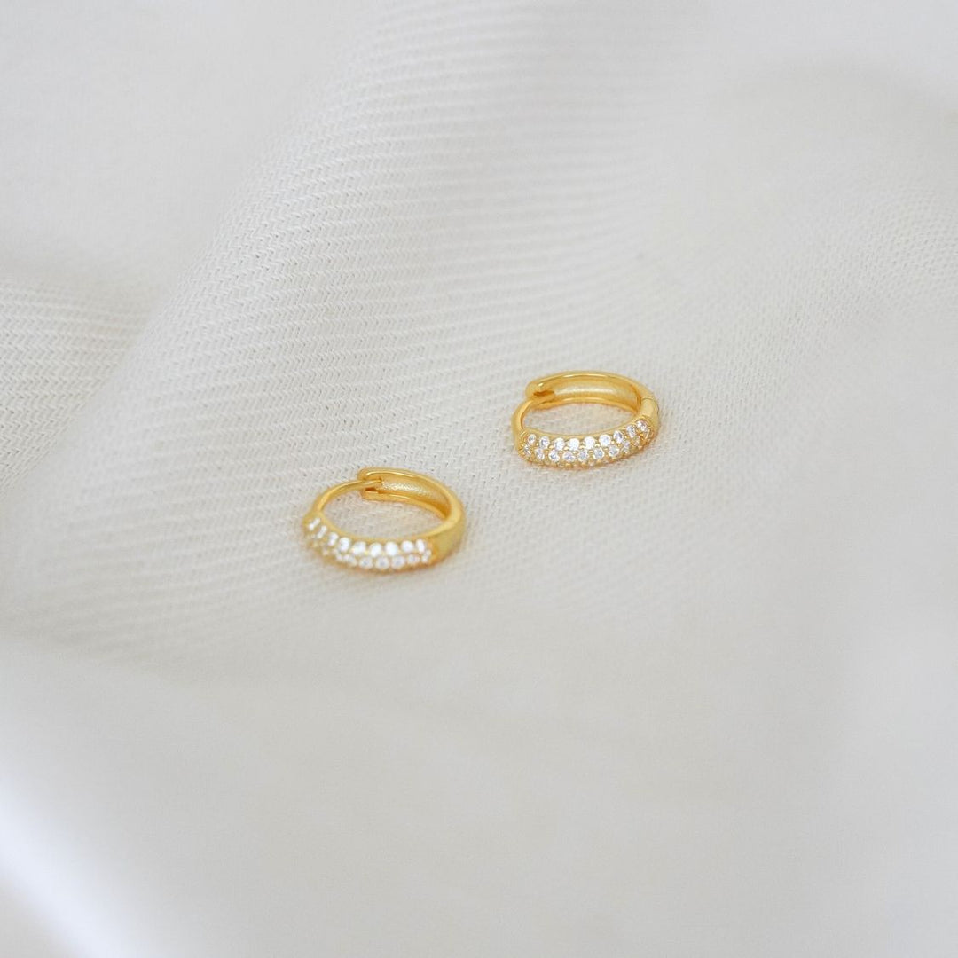 Leah Sparkly Gold Huggie Hoop Earrings 10MM-sterling silver earrings