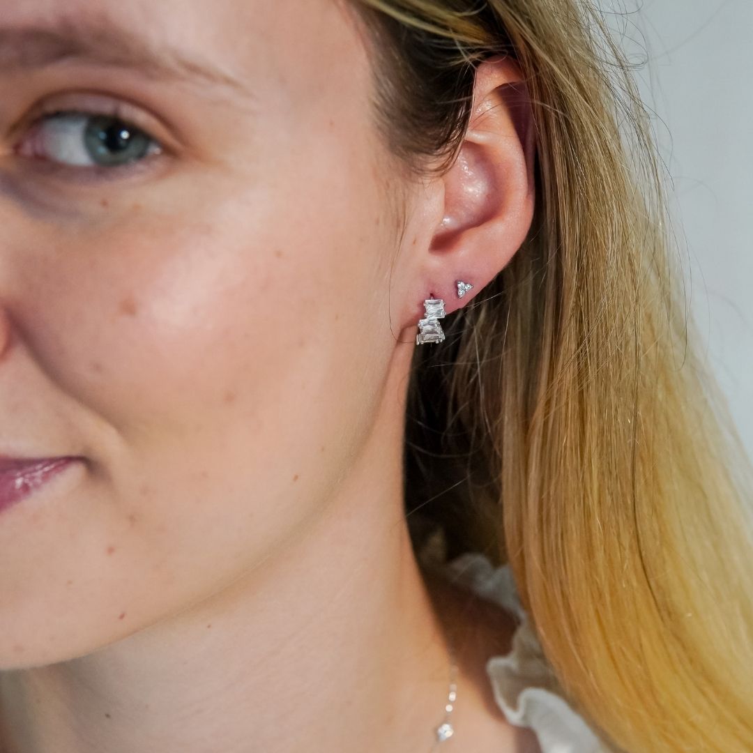 Liliah Silver Trio Diamond Stud Earrings