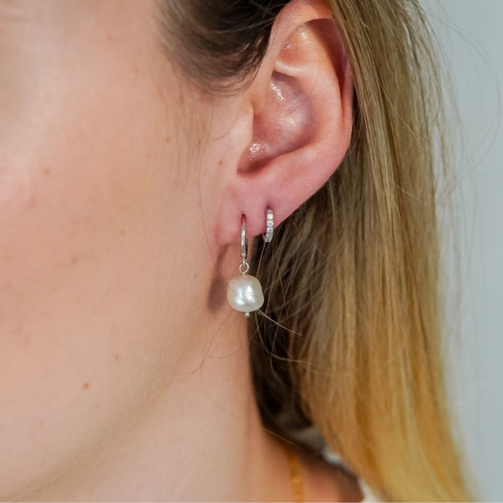 Olivia Silver Pave Huggie Earrings