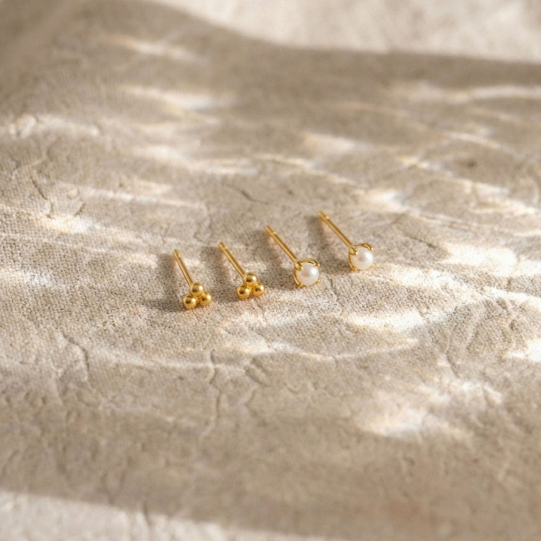 dainty pearl stud & trinity ball stud