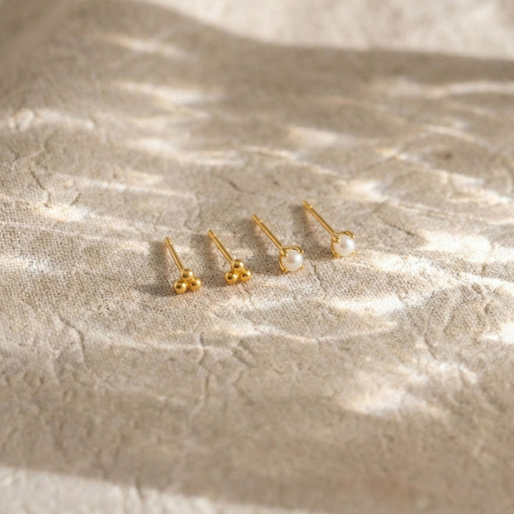 dainty pearl stud & trinity ball stud