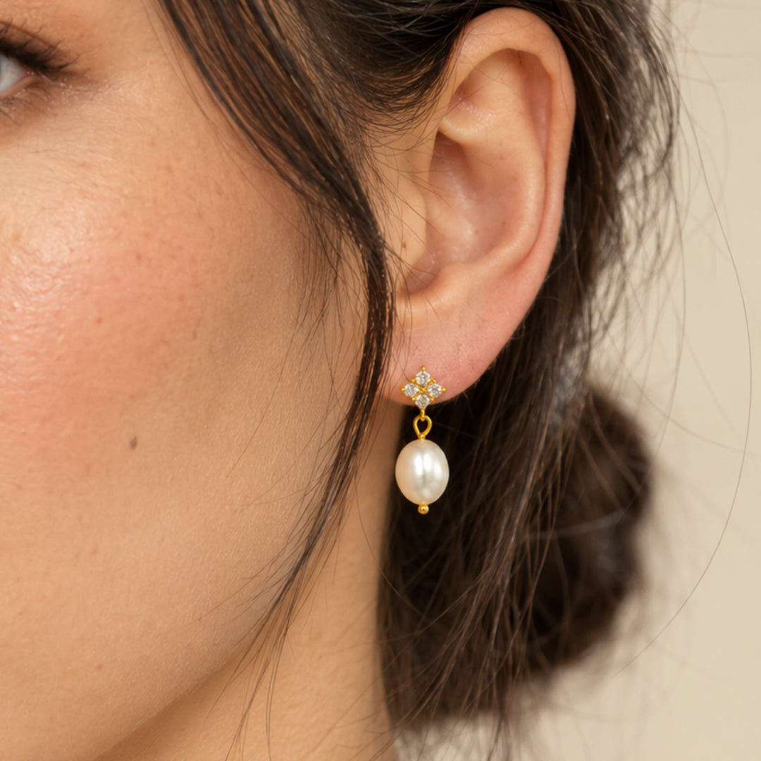 Marielle Pearl Drop Earrings Gold