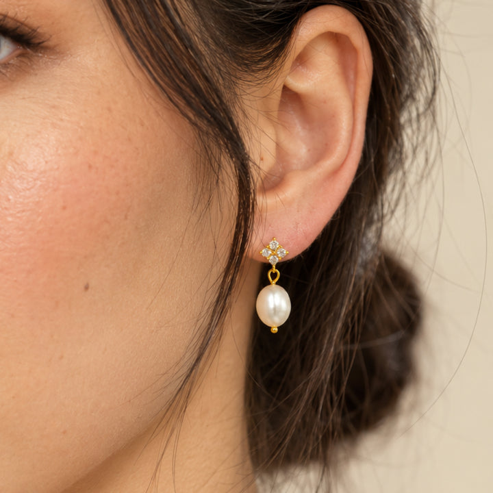 Marielle Pearl Drop Earrings Gold