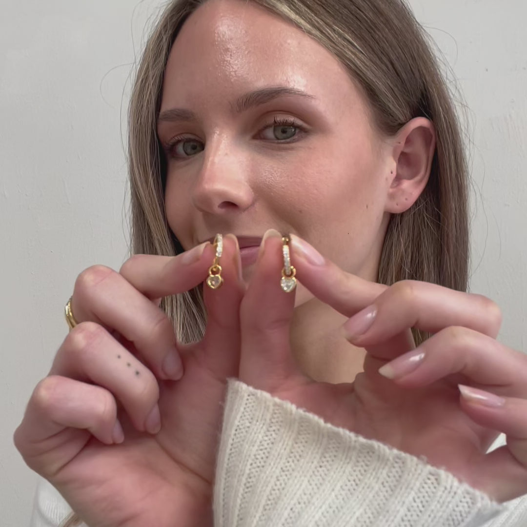 Amora Crystal Heart Drop Pavé Huggie Earrings