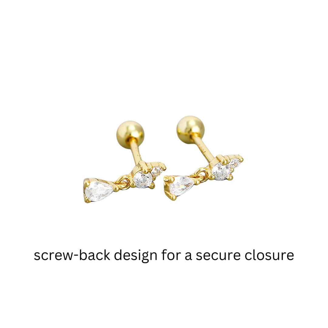 Grace Dainty Drop Silver Screwback Stud Earrings-Sterling Silver Earrings-LYANG & CO.