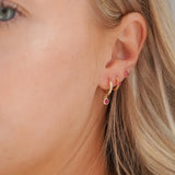 Violet Pink Bezel Drop Hoop Earrings Gold