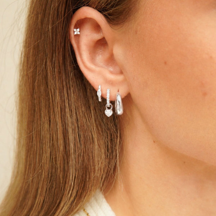 Nerra Silver Marquise Sparkle Huggie Earrings