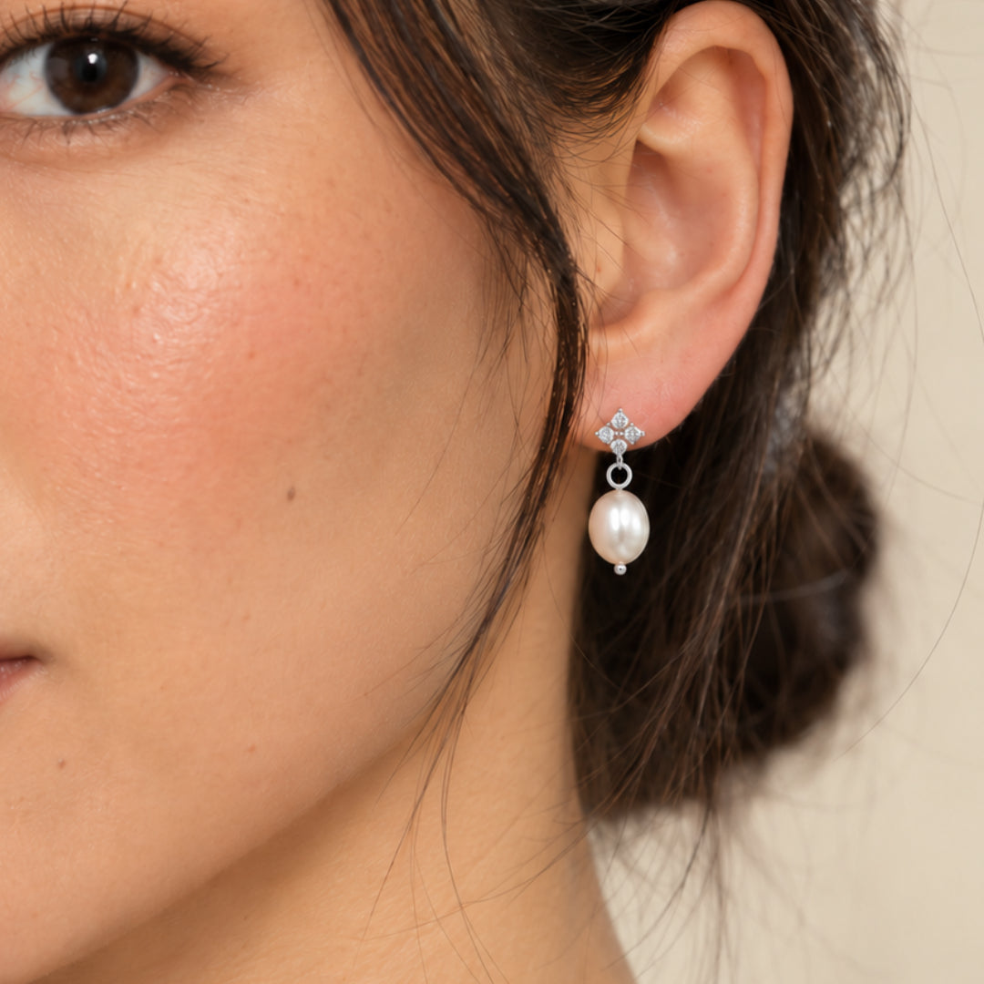 Marielle Pearl Drop Earrings Silver