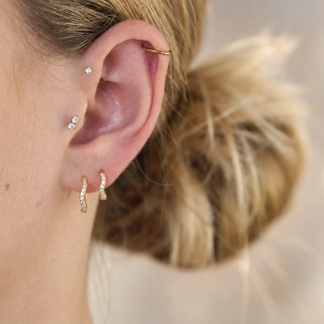 Tessa Gold Pavé Wave Huggie Earrings