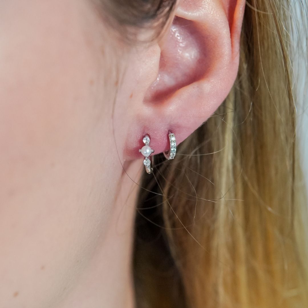 Vivek Silver Pearl Huggie Earrings