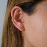Tear Drop Stud Chain Earrings Gold on model