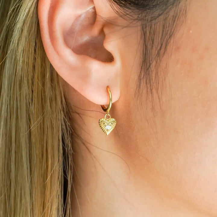 Heart Drop Hoop Earrings Gold