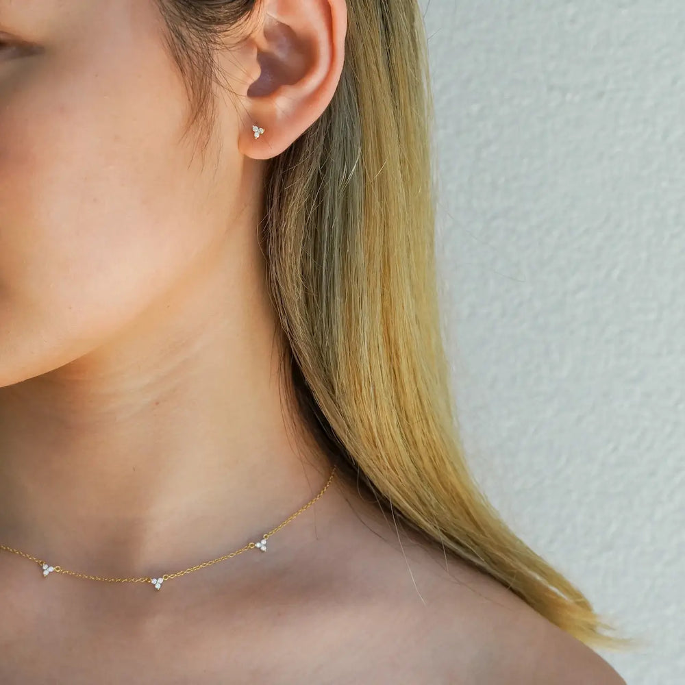Aurora Trio Diamond Gold Choker-Sterling Silver Necklaces-LYANG & CO.