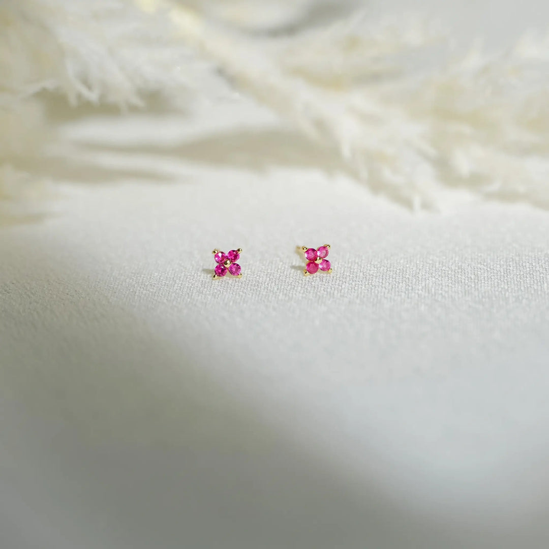 Rose Pink Stud Earrings Gold on model