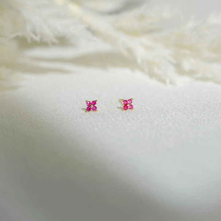 Rose Pink Stud Earrings Gold on model