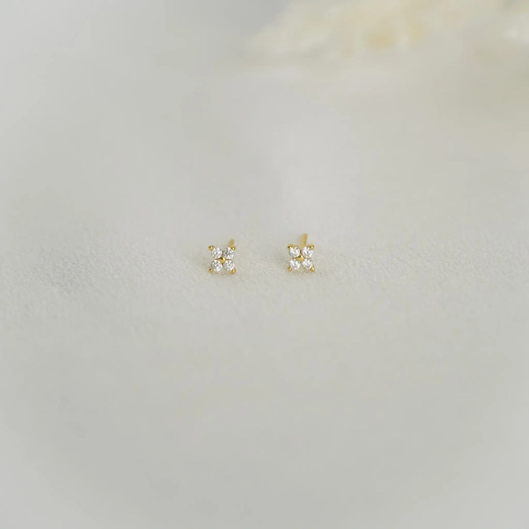 Flora Gold Stud Earrings-Sterling Silver Earrings-LYANG & CO.