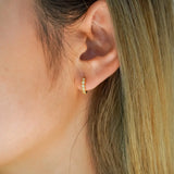 Bezel Heart Loops Huggie Earrings Gold on model