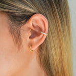 Bezel Heart Loops Huggie Earrings Gold stacked with ear cuff