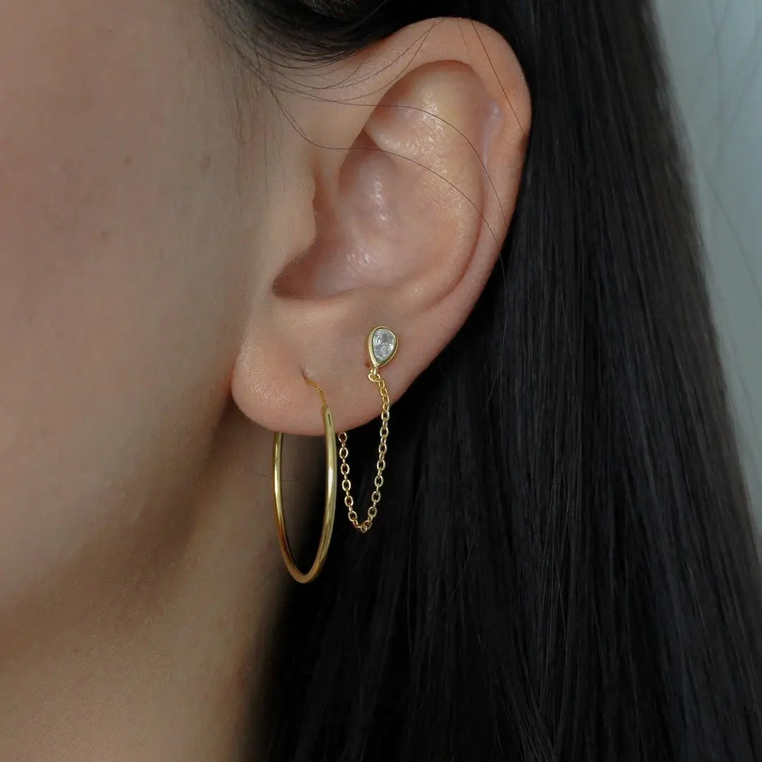 Large Thin Hoop Earrings Gold ear stack