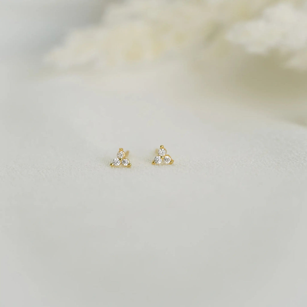 Liliah Trio Stud Earrings Gold close shot