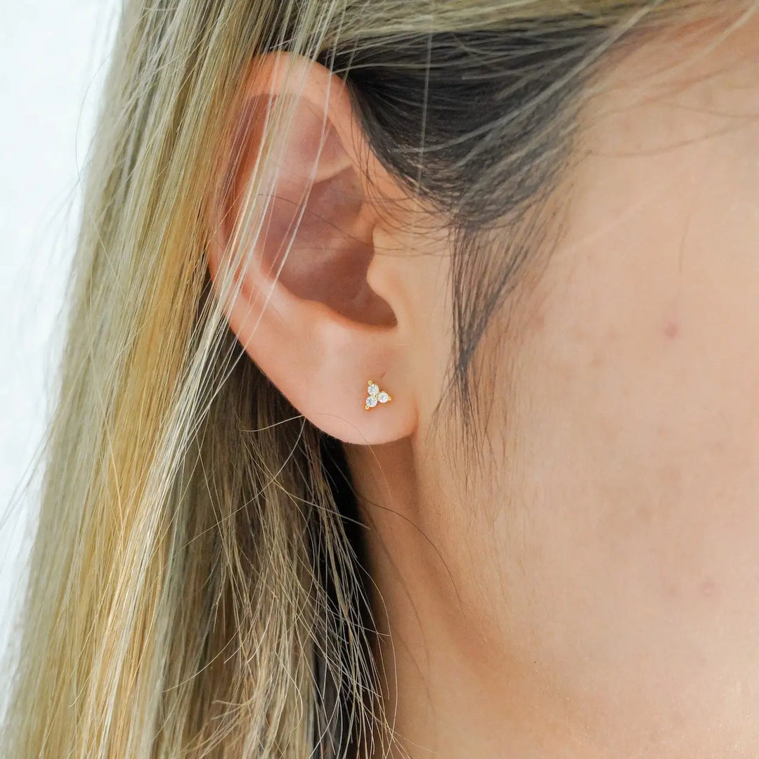 Liliah Trio Stud Earrings Gold on model