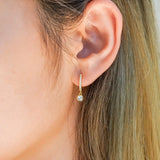 Bezel Drop Hoop Earrings Gold on model