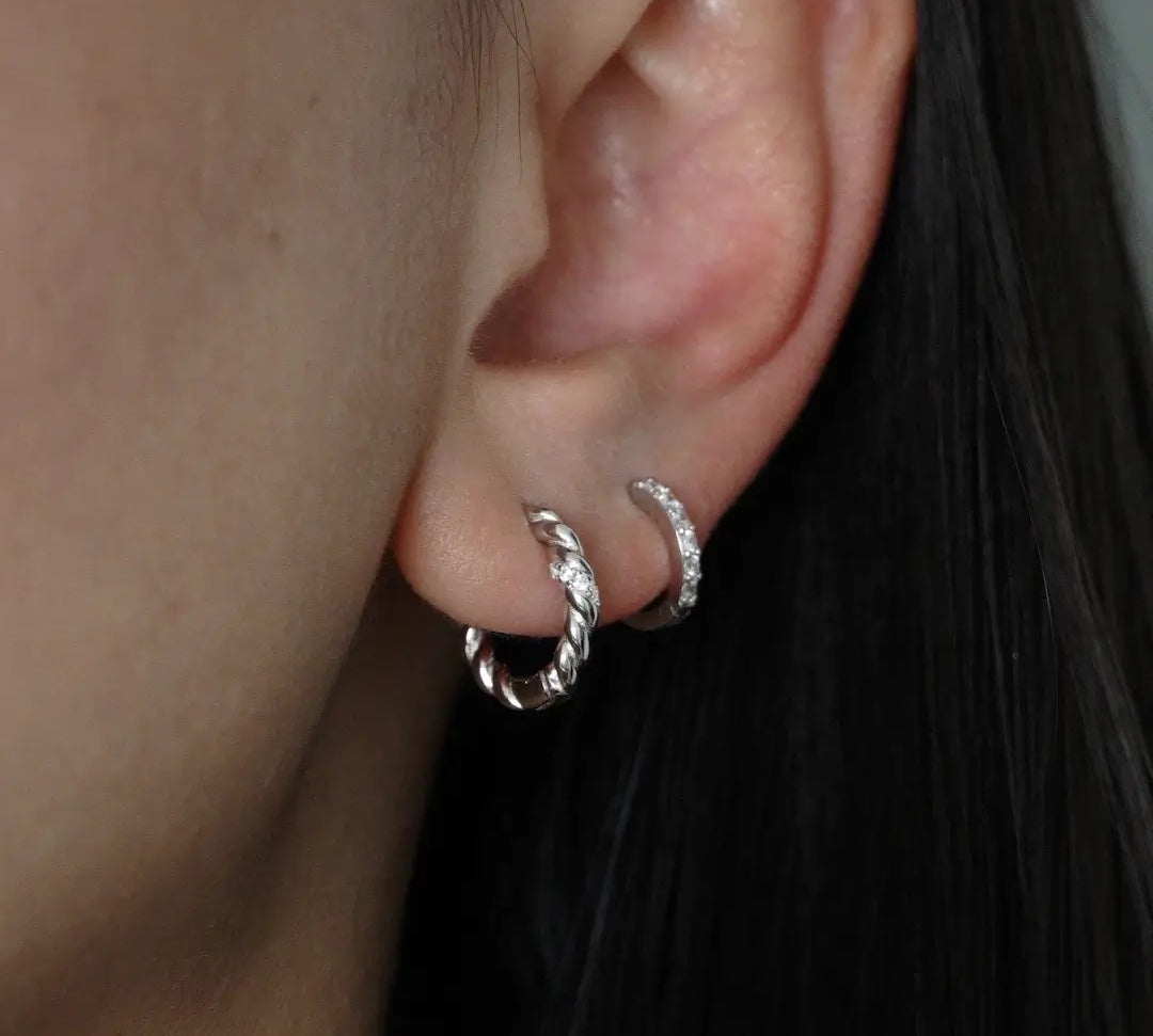 Huggie Hoop Earrings Sterling Silver on model