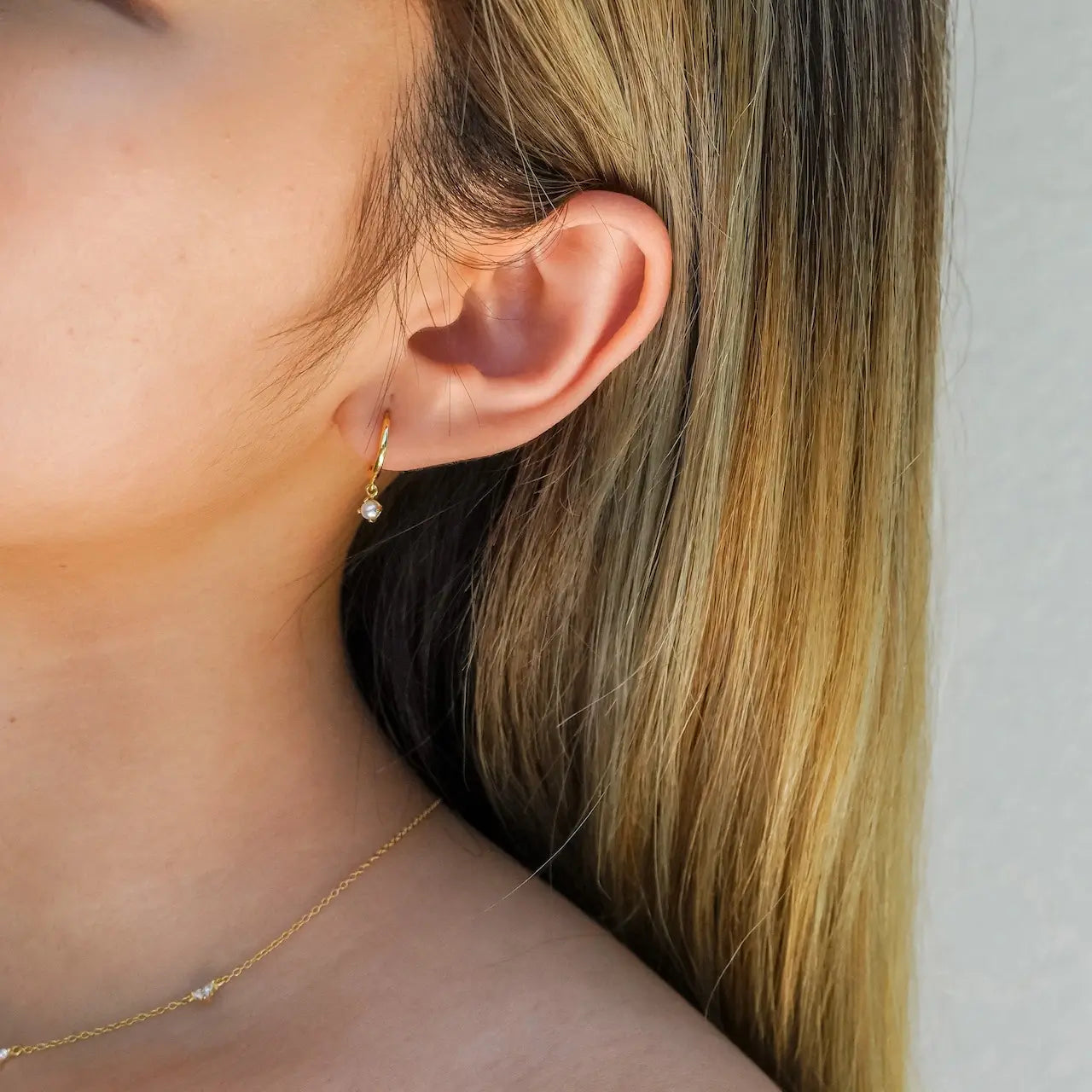  Dainty Pearl Huggie Earrings Gold